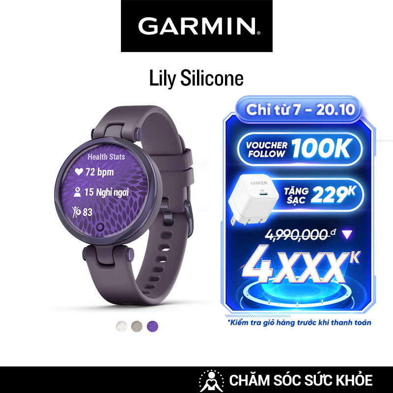 Đồng Hồ Thông Minh Garmin Lily Sport (White/LightSand/DeepOrchid) - Hàng Chính Hãng