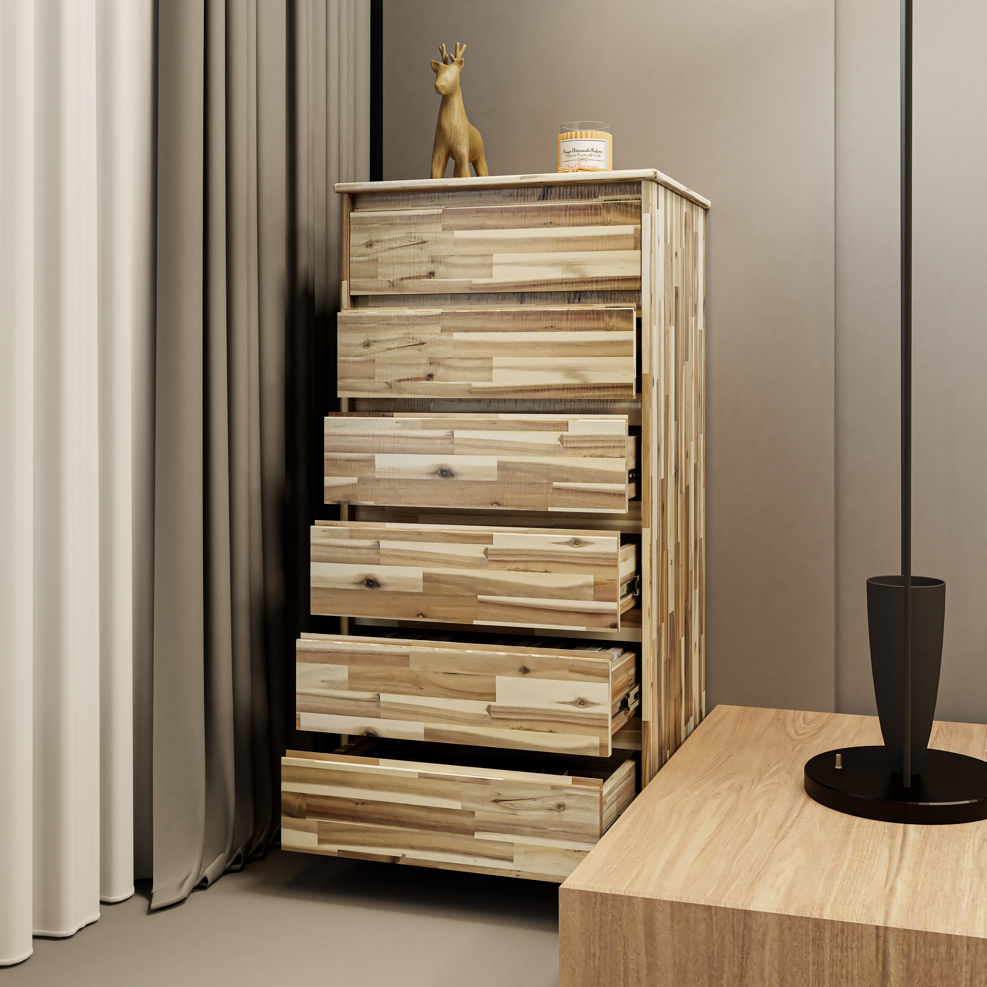 HAPPY FURNITURE , gỗ tự nhiên , Tủ lưu trữ 6 ngăn kéo - GALI , THK_175 , 60cm x 45cm x 120cm