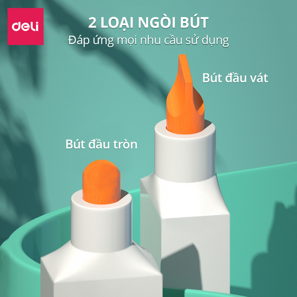 Set 6 bút highlight 2 đầu Bút nhớ dòng Bút đánh dấu màu pastel tươi sáng Deli dạ quang cho học sinh văn phòng tặng sticker