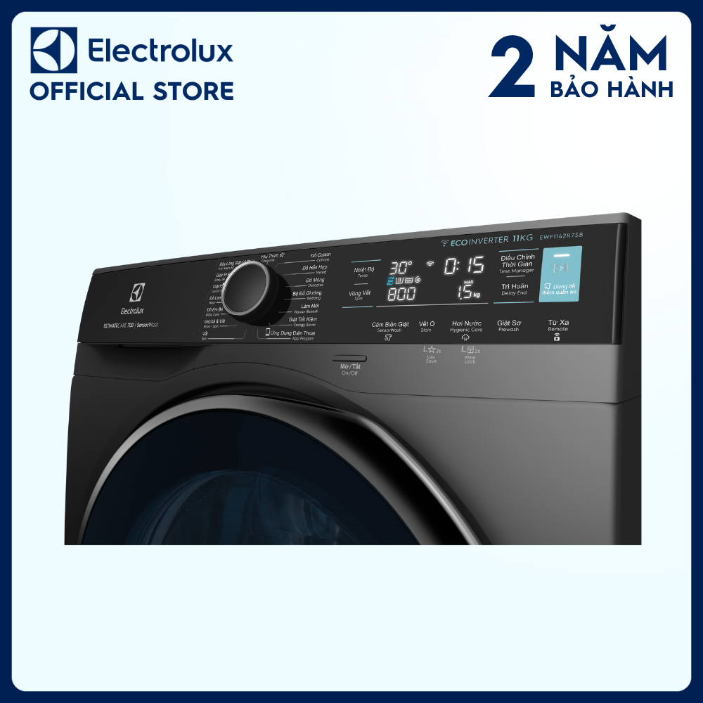 [Free Giao lắp] Máy giặt cửa trước Electrolux 11kg EWF1142R7SB - Giặt sạch 49 loại vết bẩn, diệt khuẩn 99.9% bằng hơi nước, kết nối Wifi, tư vấn chăm sóc quần áo [Hàng chính hãng]