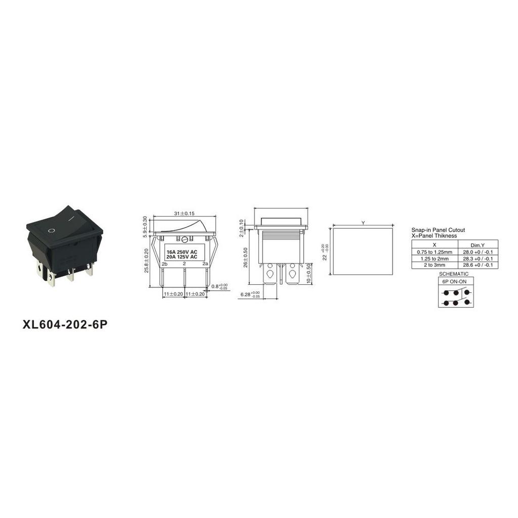 Công tắc bập bênh 6 chân 2 chế độ XL604-202