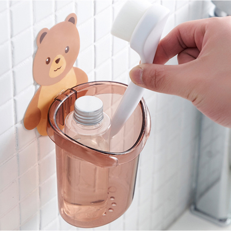 Cốc dán tường nhà tắm đựng bàn chải, kem đánh răng siêu dính,hình gấu nâu dễ thương