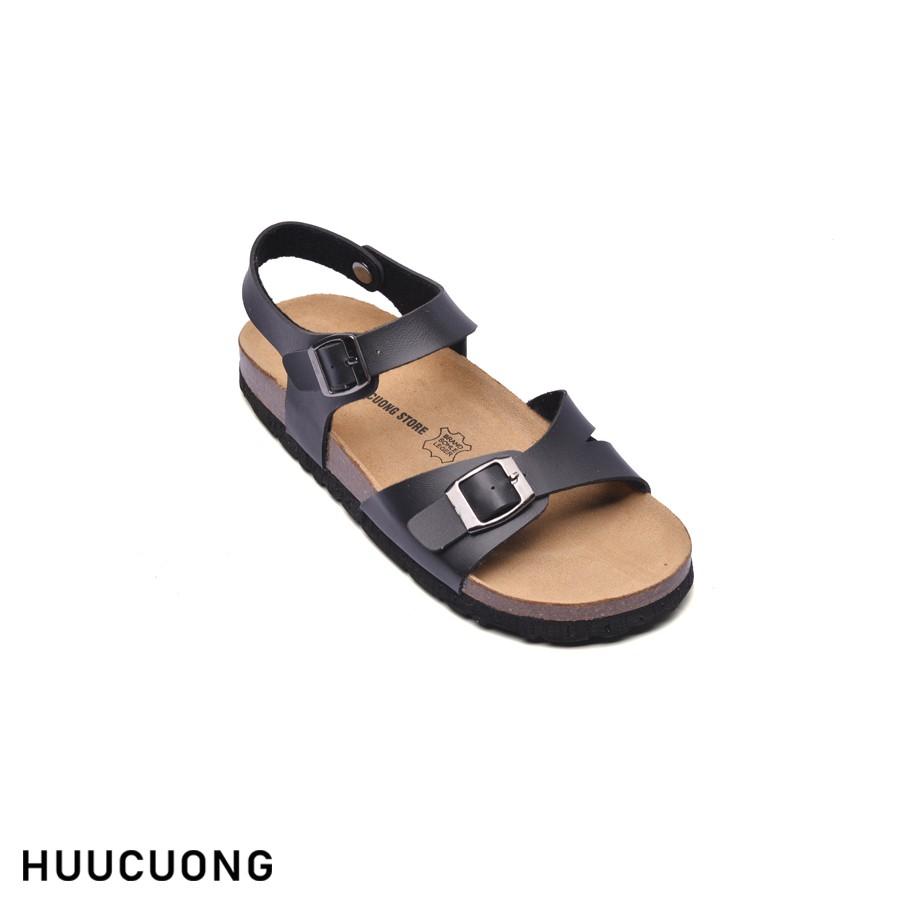 Giày Sandal nữ HuuCuong 1 khóa đen đế trấu handmade