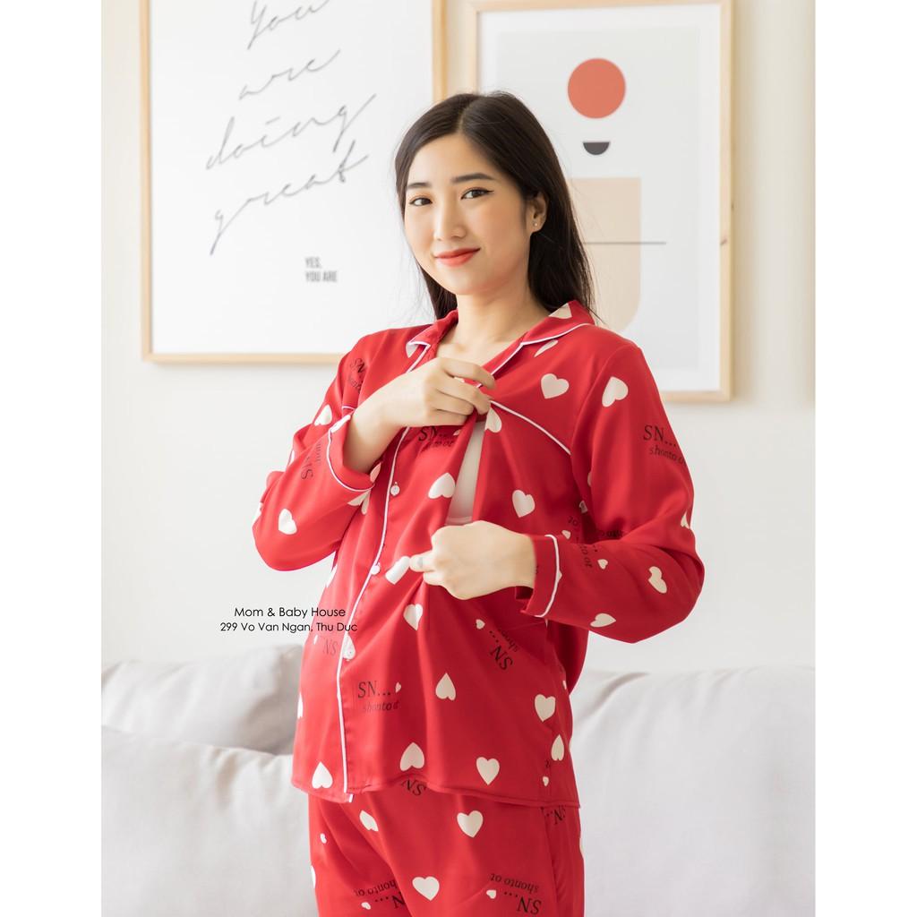 Bộ bầu kết hợp sau sinh Pijama lụa có khóa kéo