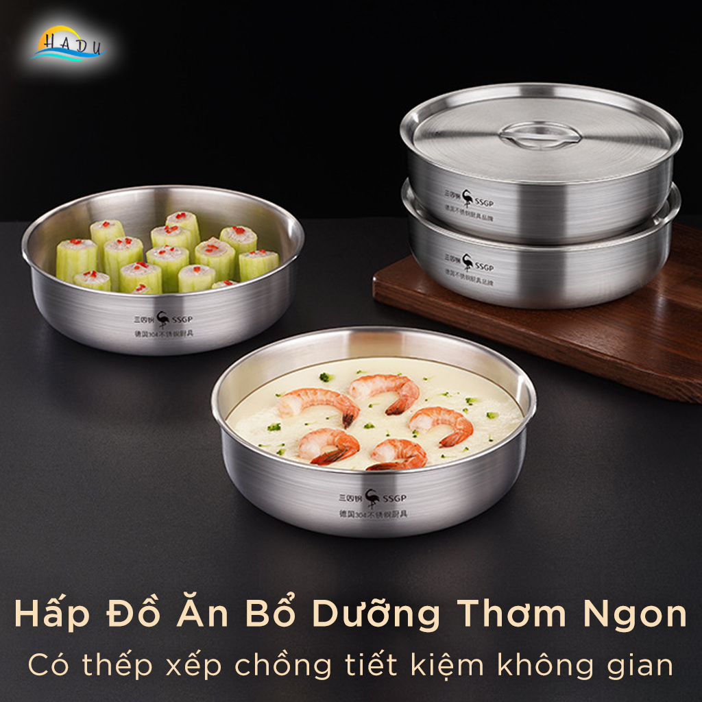 Bát Tô Đựng Canh Hấp Trứng Có Nắp Đậy 20cm Inox 304 Cao Cấp Đạt Chất Lượng LFGB Đức SSGP