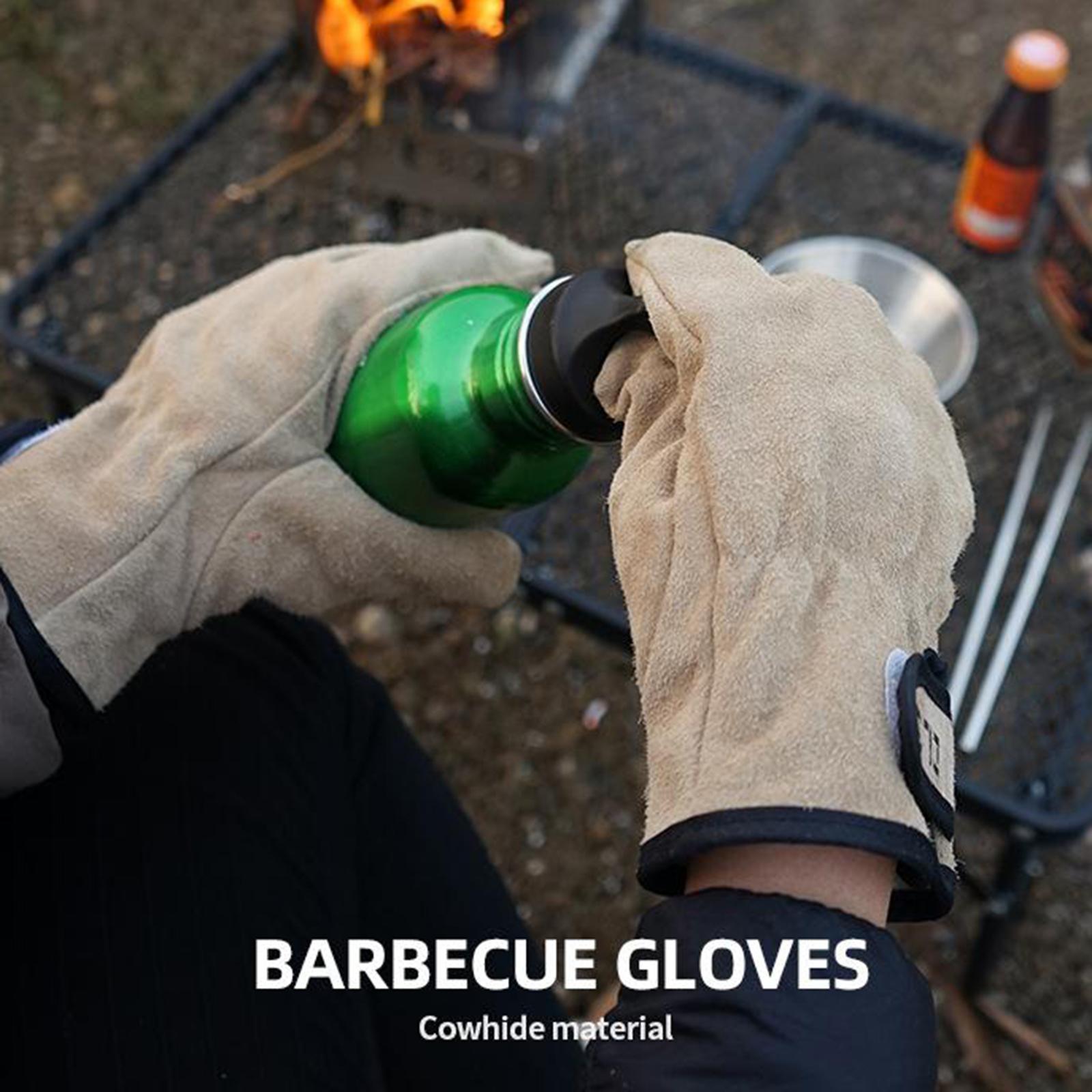 Leather Safety Work Gloves Fire Heat Resistance Gloves BBQ Gardening
