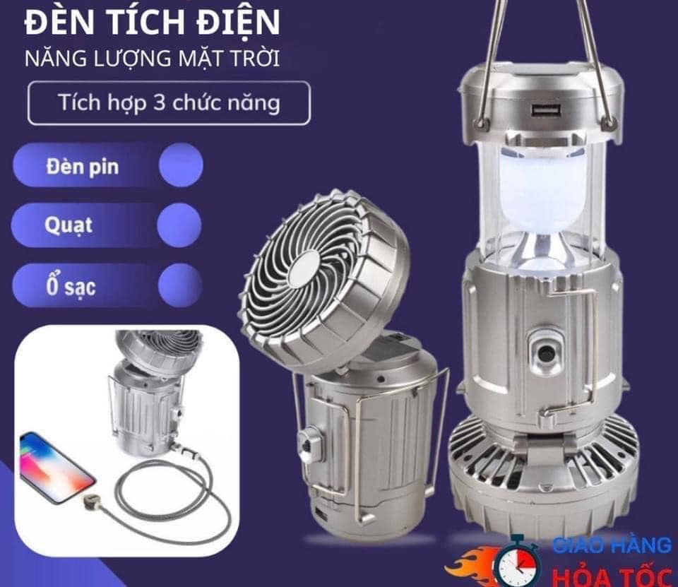 Đèn Bão LED Năng Lượng Mặt Trời Đa Năng 3 Trong 1 (Đèn pin + Quạt + Sạc dự phòng