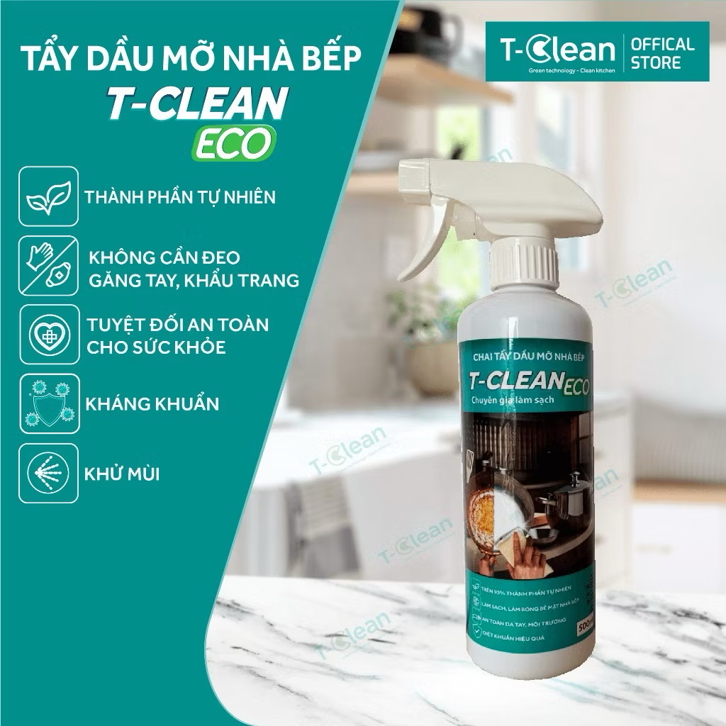 Xịt Vệ Sinh Nhà Bếp - Tẩy Dầu Mỡ T-Clean - Tp Tự Nhiên - Làm Sạch Bếp, Sạch Nồi, Sạch Lò - An Toàn