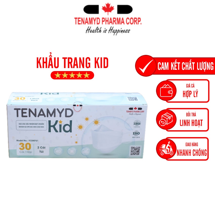 (COMBO 5 HỘP + QUÀ TẶNG) Khẩu Trang Trẻ Em Màu Trắng Tenamyd Chính Hãng