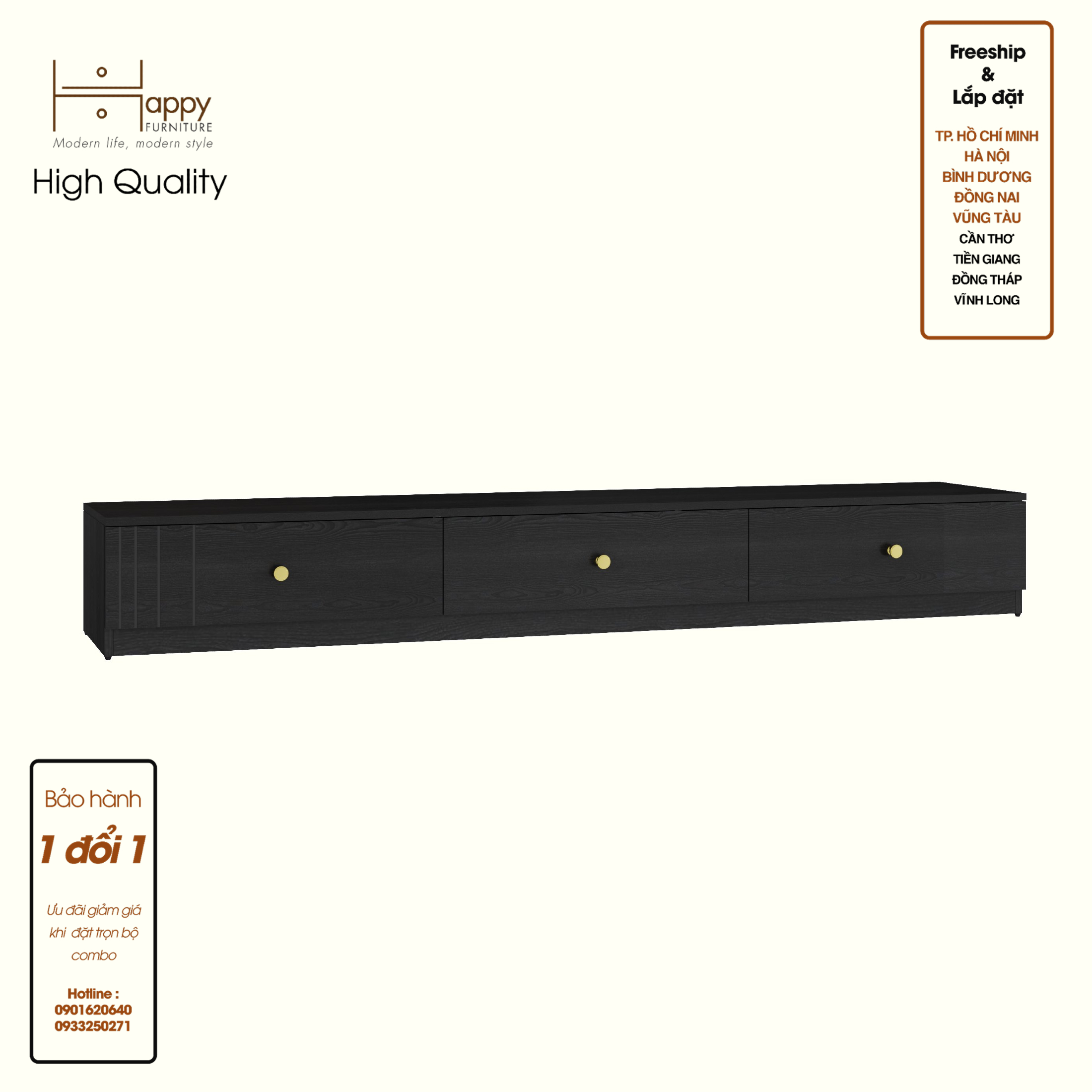JOVIE, Kệ TV 3 ngăn kéo , 210cm x 40cm x 28cm , KTV_042