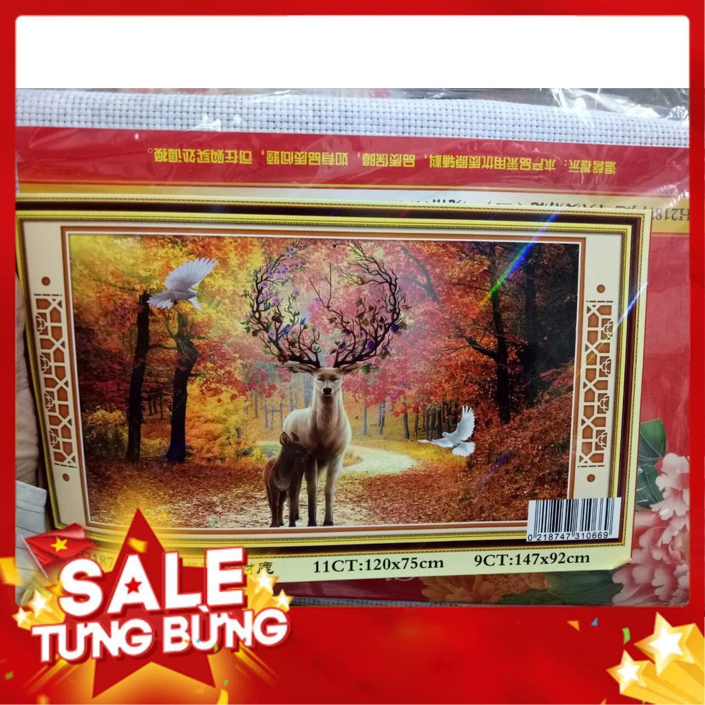 Tranh thêu chữ thập cao cấp Phong Cảnh thiên nhiên tài vô lộc tấn KT 120x75cm