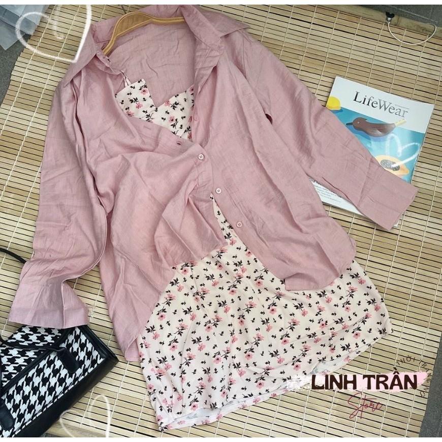 Sét Đầm 2 Dây Hoa Nhí Mix Áo Sơ Mi Váy 2 Dây Hoa Mix Áo Sơ Mi Nữ Linh Trần Store