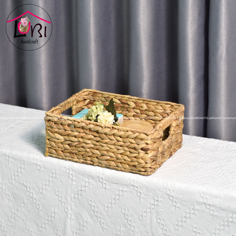 Lubihandicraft - Sọt đựng đồ lục bình hình chữ nhật bộ 3 - đơn giản, mộc mạc