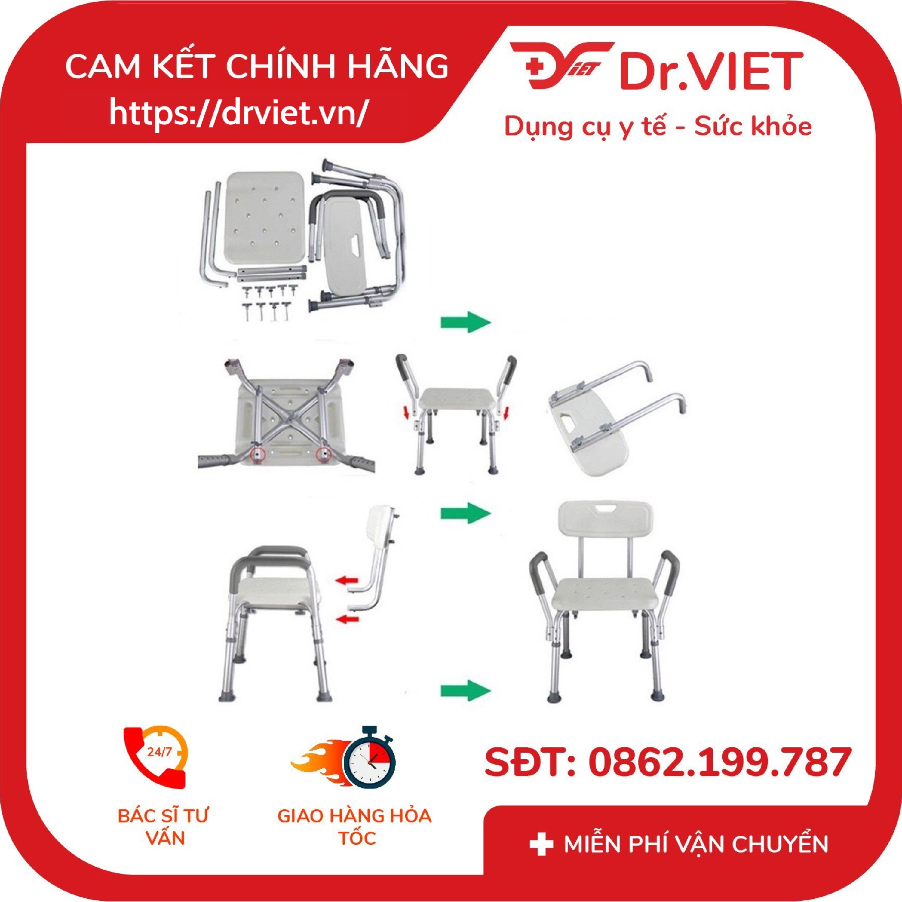 Ghế tắm khung nhôm tựa lưng SC-98TL kèm bộ ốc vít