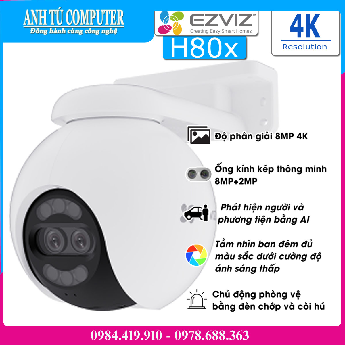 Camera WiFi 360º 4K 8MP EZVIZ H80x hàng chính hãng