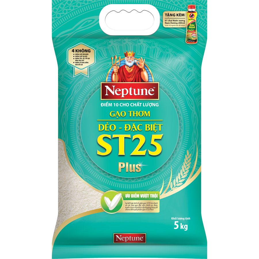 [Tặng kèm Nước tương] Gạo Thơm Dẻo - Đặc Biệt ST25 Plus Neptune 5kg