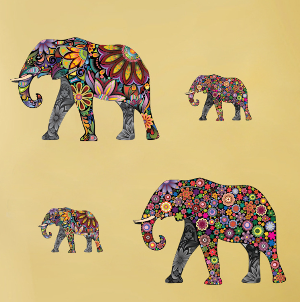 Decal trang trí tường - Con Voi hoa văn hiện đại phong cách mới