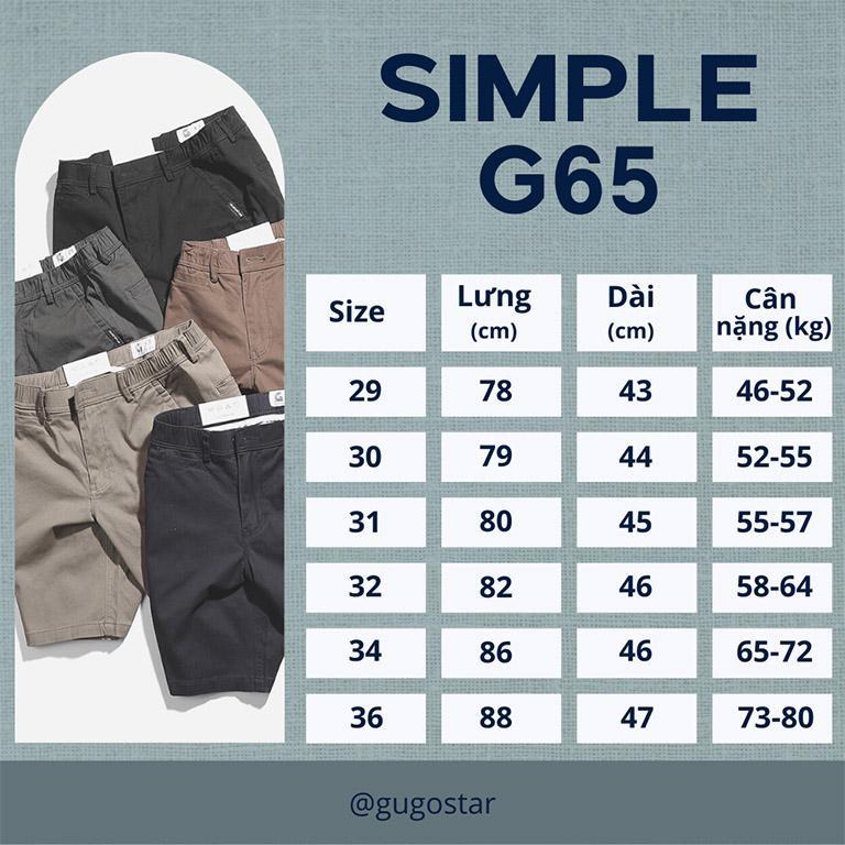 Quần Short Nam Lưng Thun SIMPLE G65 Gugostar, Vải Kaki Cao Cấp, Màu Trơn Dễ Phối