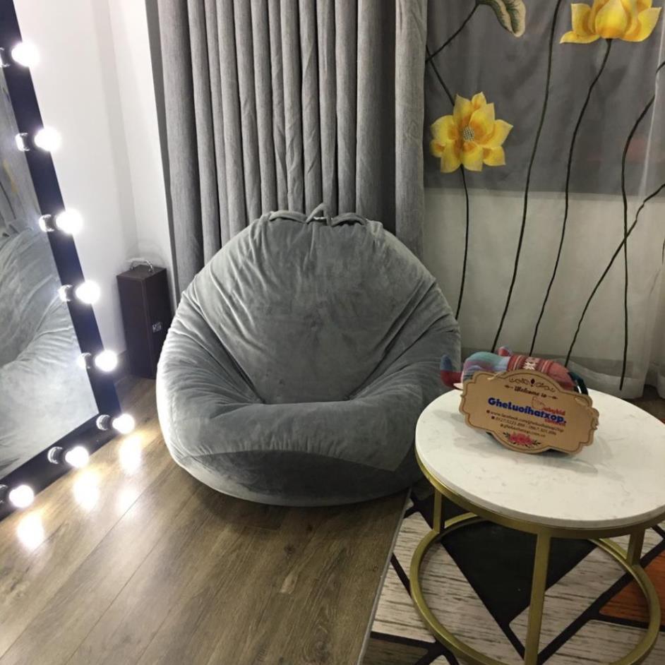 Ghế xốp dáng lê, size L. xám nhung đơn màu, có xốp