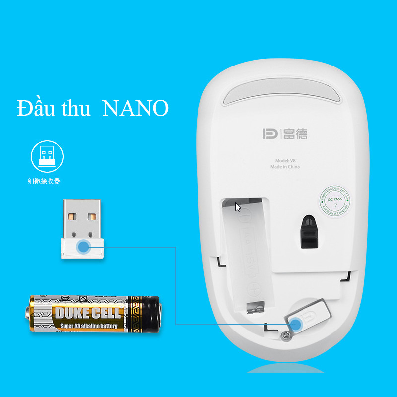 Chuột Không Dây Forter V8 Slient Mouse Màu Xám - Hàng Chính Hãng