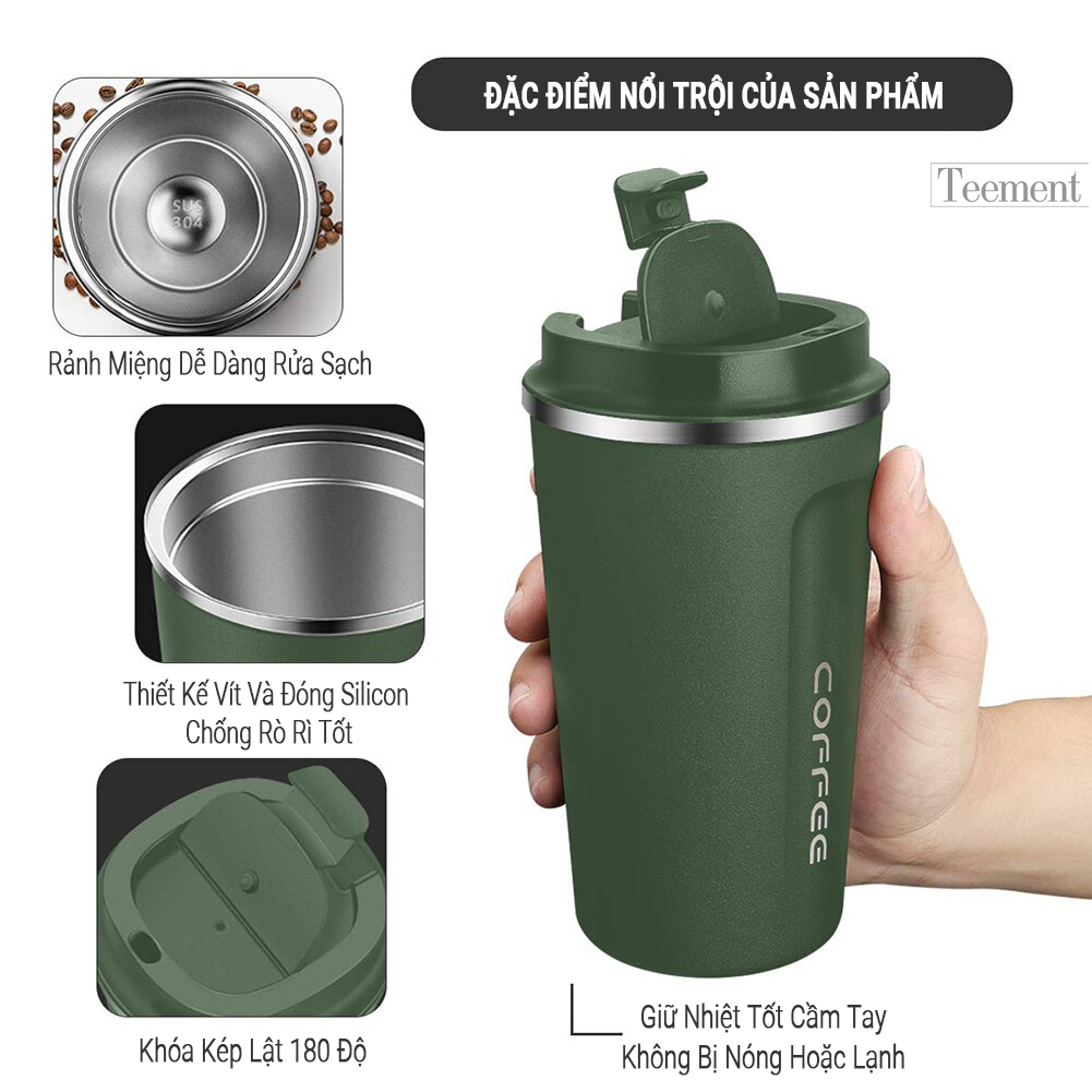 Cốc Giữ Nhiệt Coffeeholic Teement Inox 304 Dung Tích 510ml Cao Cấp Kiểu Dáng Hàn Quốc Cầm Tay Sang Trọng- Hàng Chính Hãng