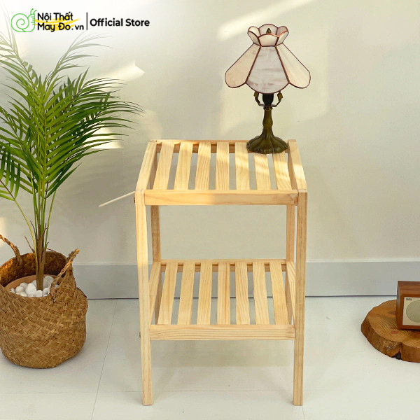 KỆ GỖ TRANG TRÍ HÀN QUỐC, KỆ ĐẦU GIƯỜNG 2 TẦNG - SHELF 2F NATURAL