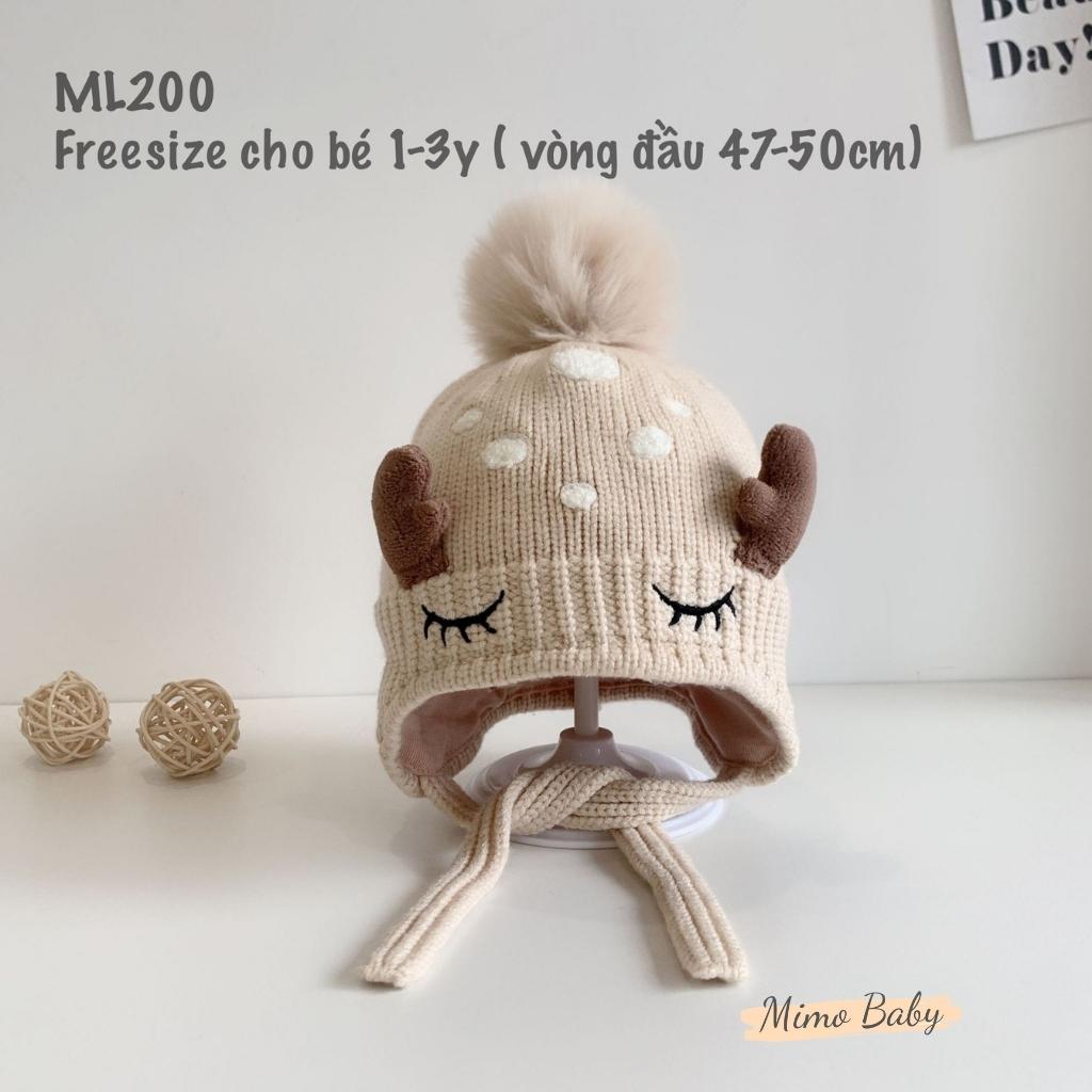 Mũ nón len mùa đông hình chú hươu chóp bông dễ thương cho bé ML200 Mimo Baby