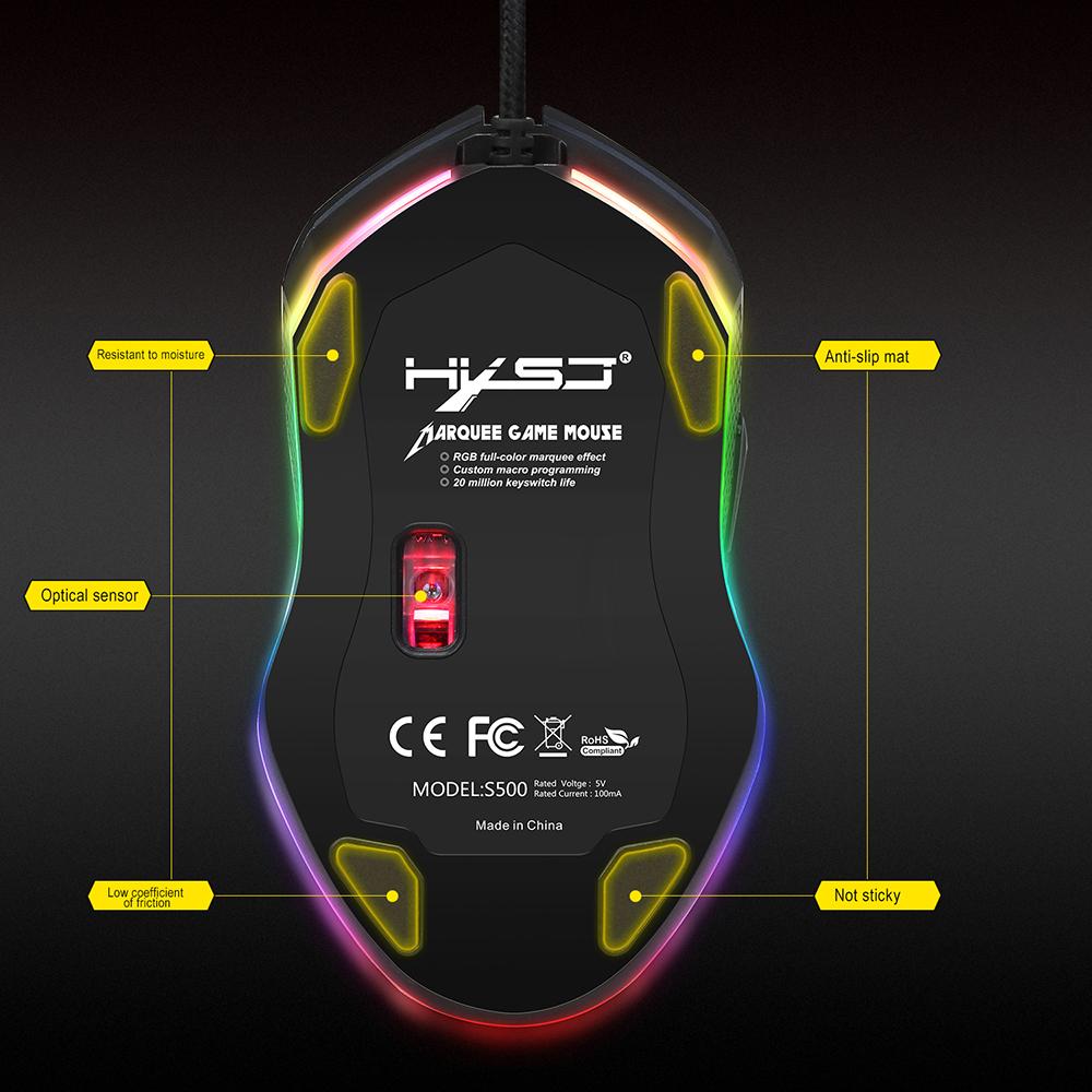 Chuột chơi game HXSJ S500 có dây USB Max. 4800DPI Lập trình 6 nút Đèn LED