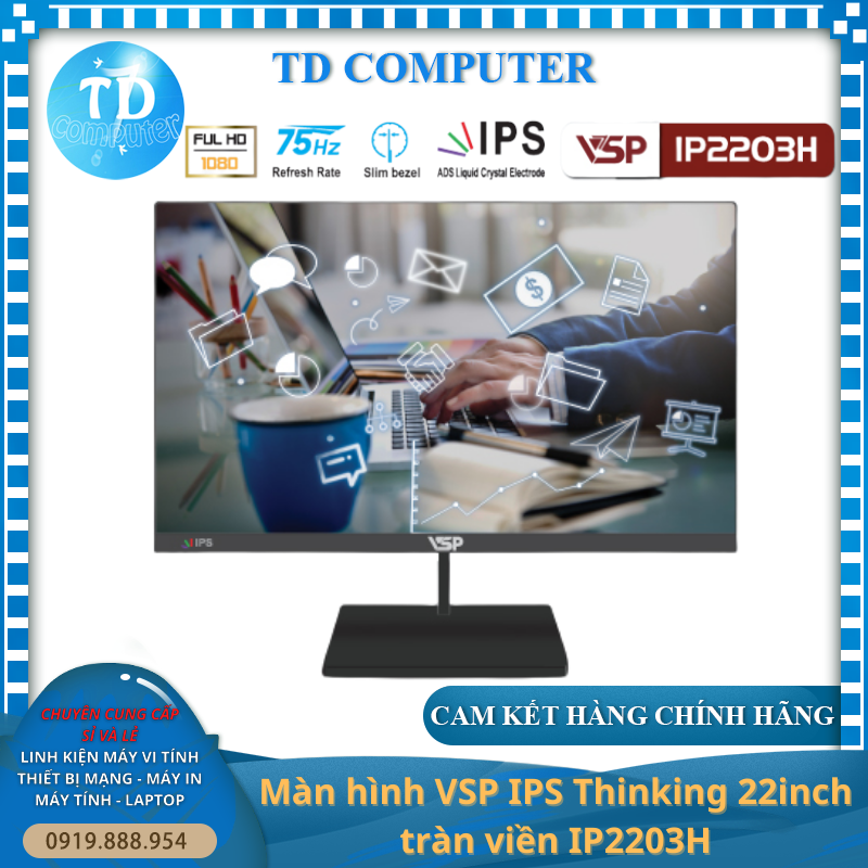 Màn hình máy tính 22inch VSP IP2203H (21.45&quot; IPS FHD 75Hz, HDMI+VGA) - Hàng chính hãng TECH VISION phân phối