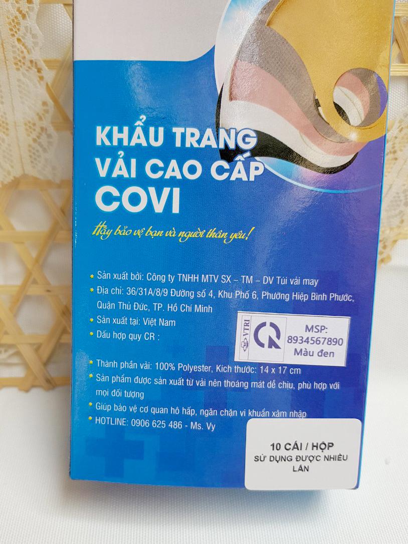 KHẨU TRANG VẢI CHỐNG BỤI COVI-POLY MÀU XÁM-1 HỘP/10 CÁI