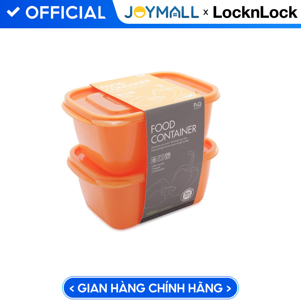 Bộ 2 hộp nhựa bảo quản thực phẩm Food Container LocknLock P-00011Or, Hàng chính hãng, Dung tích 1320ml, nắp kín - JoyMall