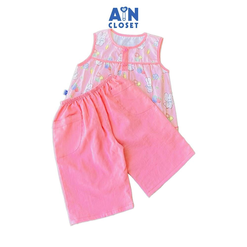Bộ quần áo Lửng bé gái họa tiết Thỏ Hồng Cotton - AICDBGC2YZ1H - AIN Closet