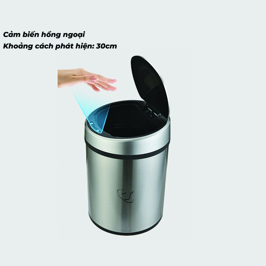 Thùng rác Inox thông minh, dung tích 8L, đủ 3 chế độ mở nắp bằng cảm biến, cảm ứng nhạy