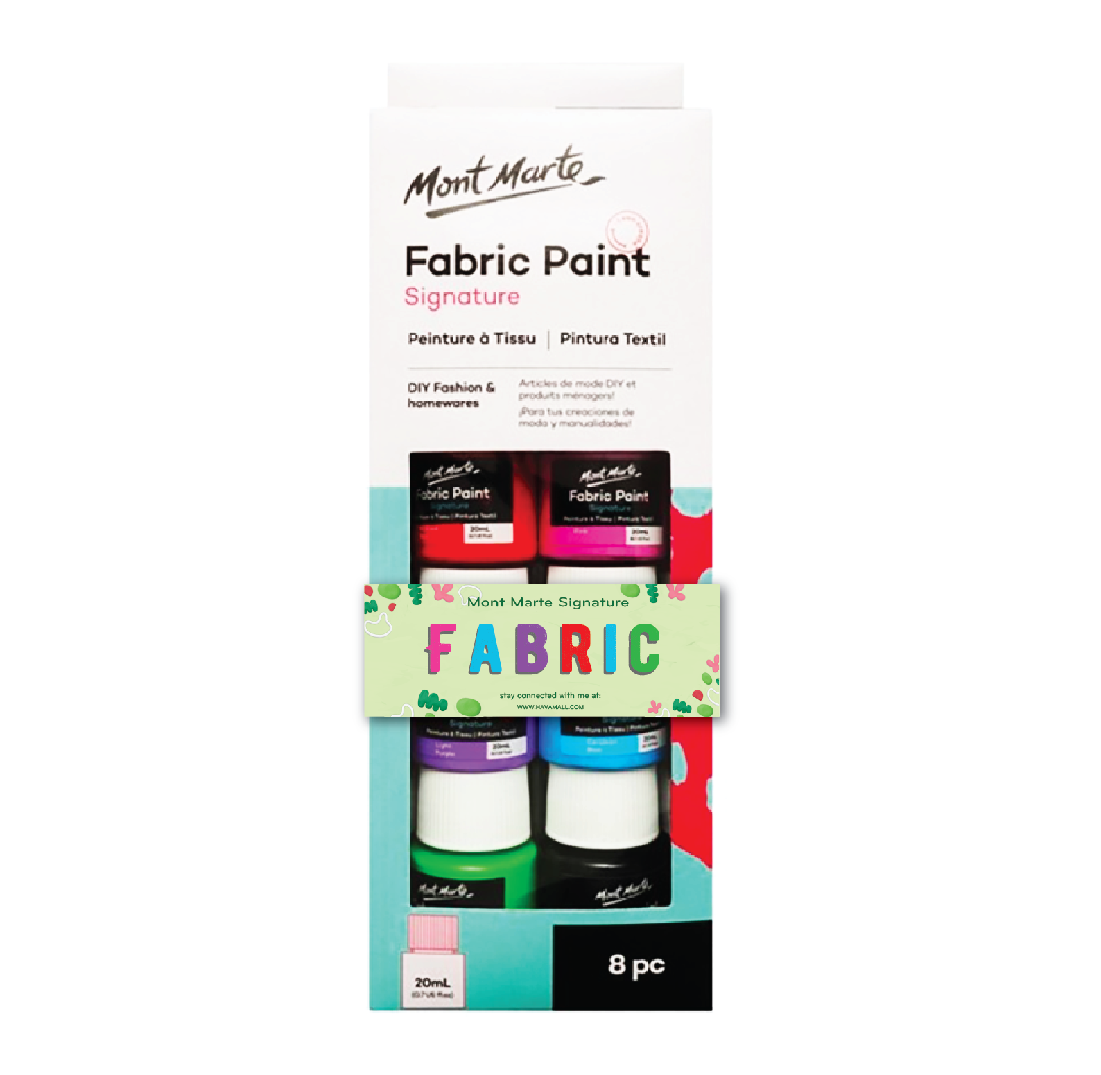 Bộ Màu Vẽ Vải Fabric Paint 8 Cái x 20ml – Mont Marte Fabric Paint (Bao Bì Ngẫu Nhiên)