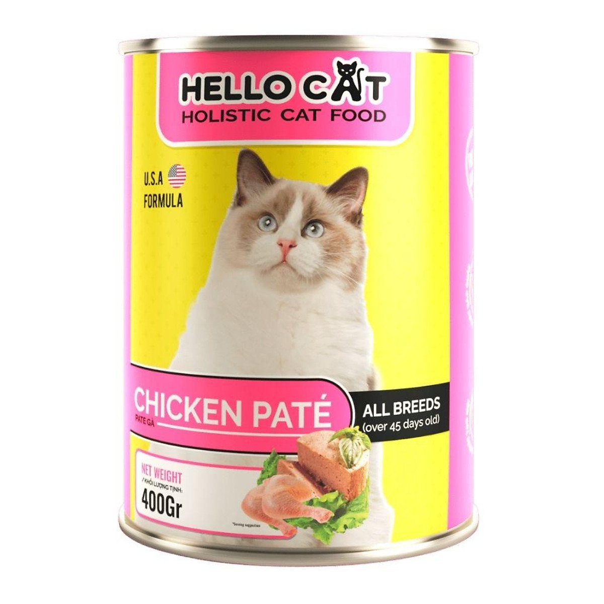 Pate Tươi Dành Cho Mèo Kén Ăn Tất Cả Các Giống Mèo Ở Mọi Độ Tuổi Hương Vị Gà - Hello Cat Chicken Pate 400G