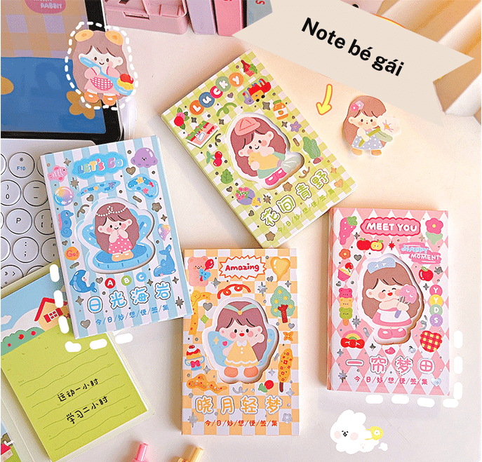 Set quyển giấy note ghi chú phong cách mới dễ thương bé gái cute có kèm sticker