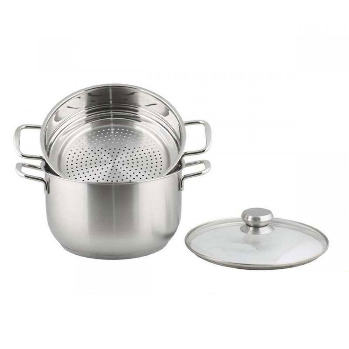 Bộ Nồi Luộc Gà Kèm Xửng Hấp Inox Size 32cm Dùng Mọi Bếp - Hàng Chính Hãng