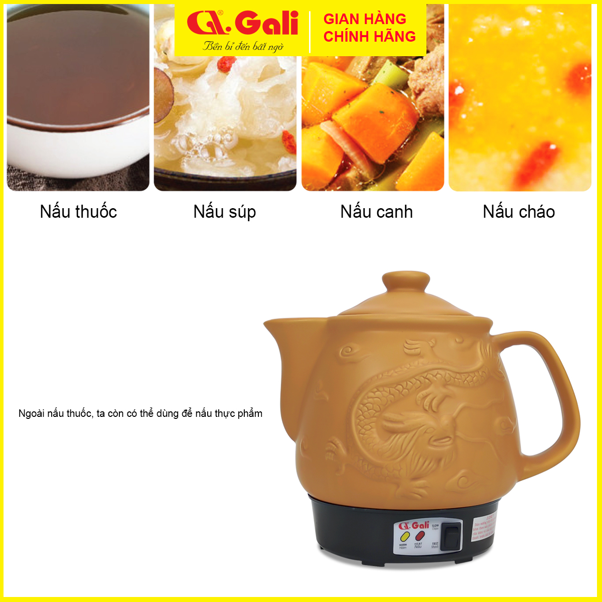 Bình nấu thuốc đa năng Gali GL-1802 dung tích 3.3 lít, sắc thuốc nam bắc, tiềm thực phẩm, canh dưỡng sinh, hàng chính hãng 100%, bảo hành 36 tháng Gali