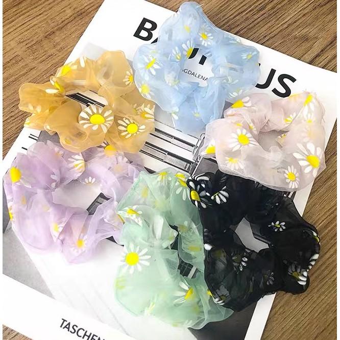Dây buộc tóc in cúc họa mi tinh tế vòng lớn Scrunchies xinh xắn HD49
