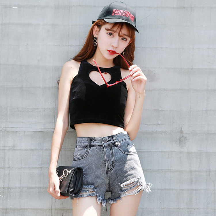 Quần Short Jeans Nữ Rách Màu Xám Kiểu Đơn Giản Basic