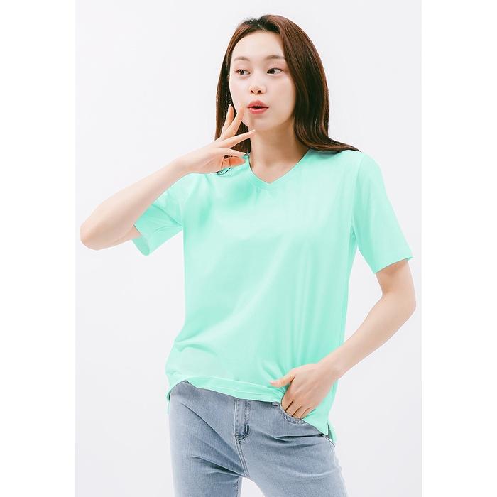 ÁO THUN TRƠN CỔ TIM NỮ - BASIC PLUS V NECK T-SHIRT - LO21162002