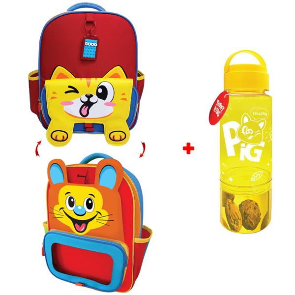 Ba Lô Học Sinh Sáng Tạo Cá Nhân Hóa Kèm Bình Nước Mèo Và Chuột - ToonyKids TN00423-001