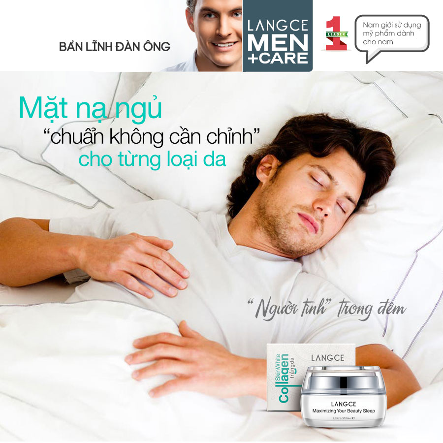 Collagen Dưỡng Trắng Beauty Sleep Cấp/Khóa Ẩm 30ml cho Nam TẶNG Gel Vệ Sinh Vùng Kín Nam 100ml LANGCE