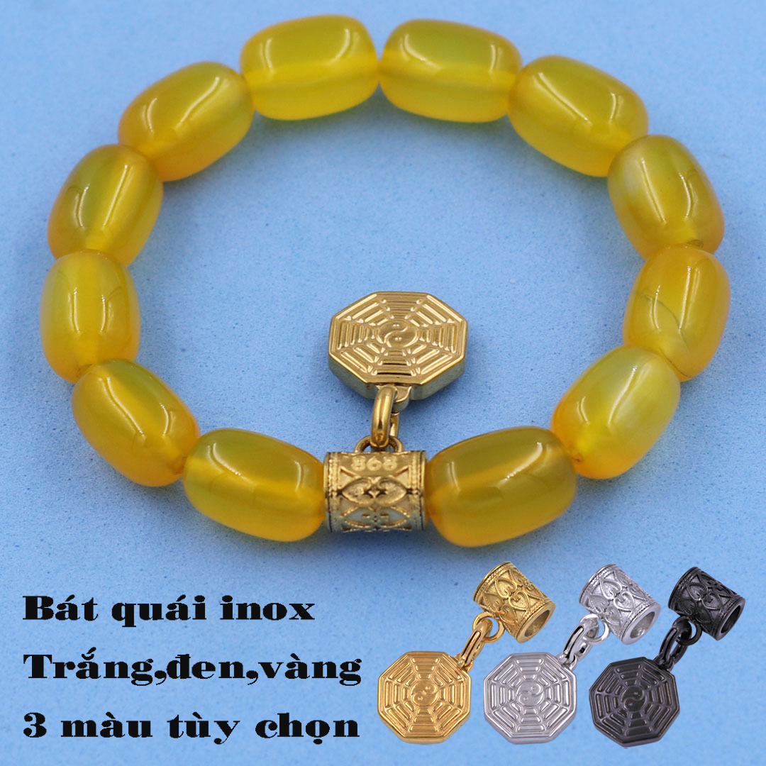 Chuỗi tay Thạch Anh vàng bầu - Charm Bát Quái inox VTAVBBQV12 - Hợp mệnh Thổ, mệnh Kim