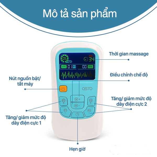 Máy massage xung điện trị liệu chạy bằng pin sạc,máy điện xung với công nghệ TENS