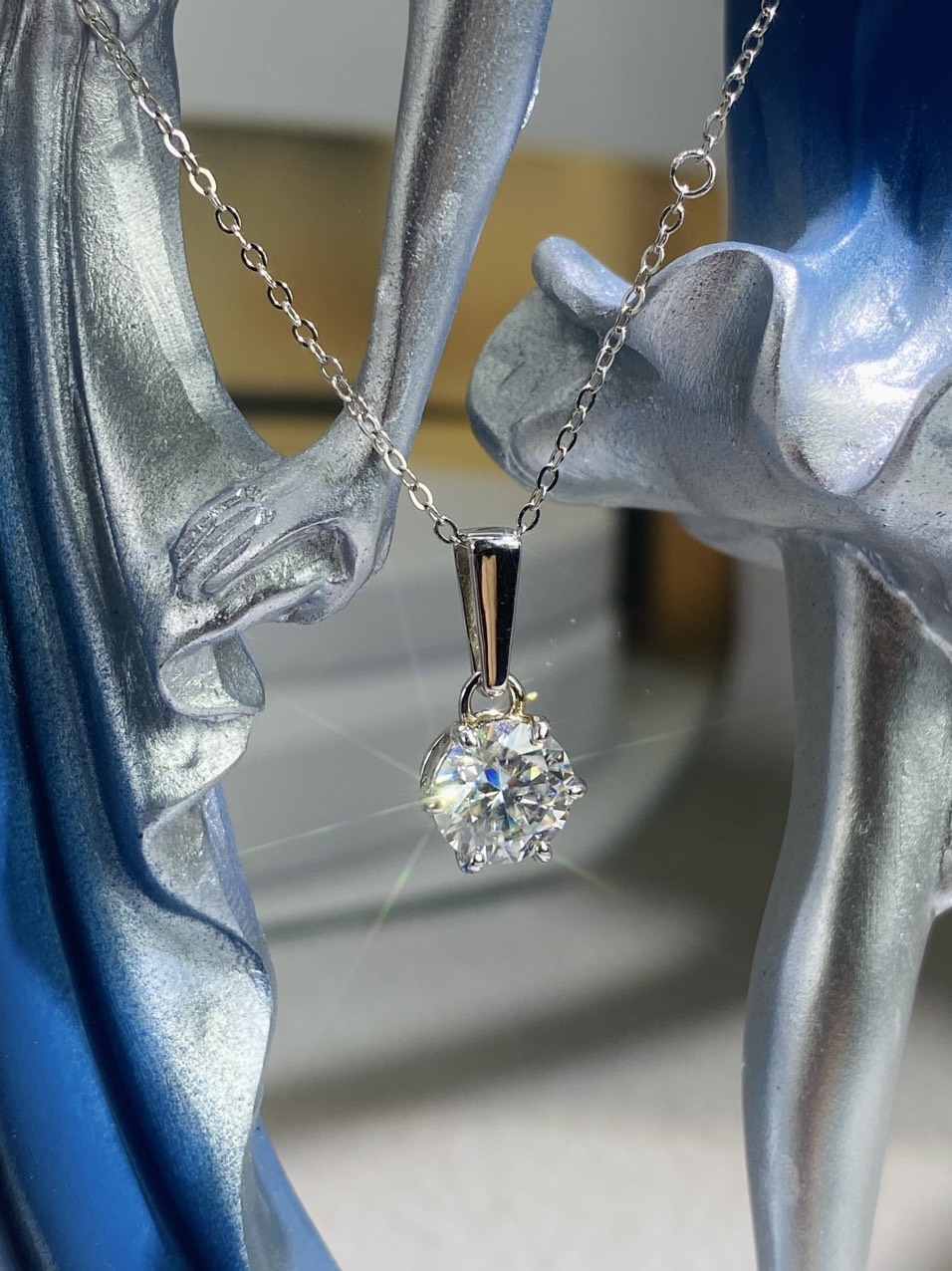Dây cổ Bạc 925 xi Kim viên chủ Kim Cương nhân tạo Moissanite hạt 1.0 carat - N10.9.2.8