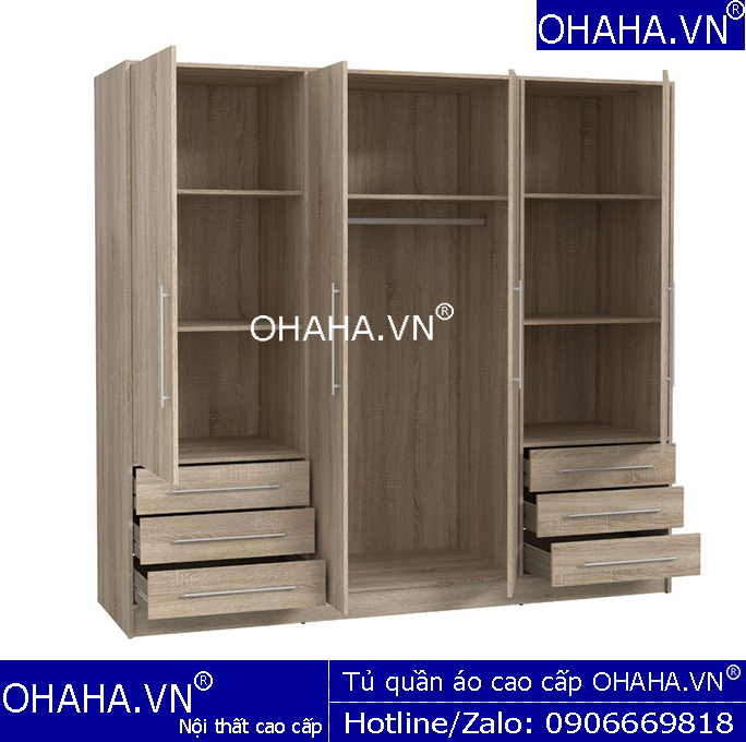 TỦ QUẦN ÁO GỖ CÔNG NGHIỆP CAO CẤP 4 CÁNH OHAHA - TQA054