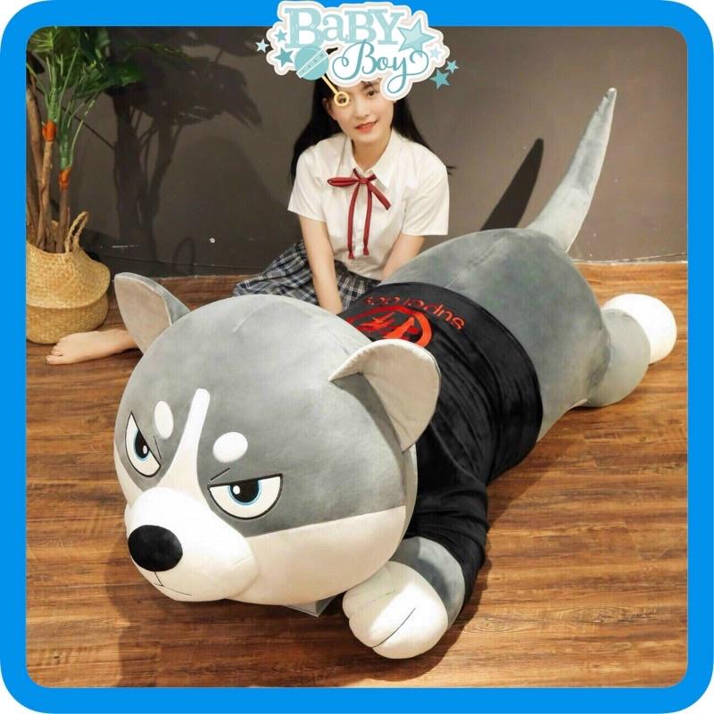 Gấu bông Chó Husky Siêu To Khổng Lồ - gối ôm chó ngáo size 1m1 - 1m5 - hình thât - video