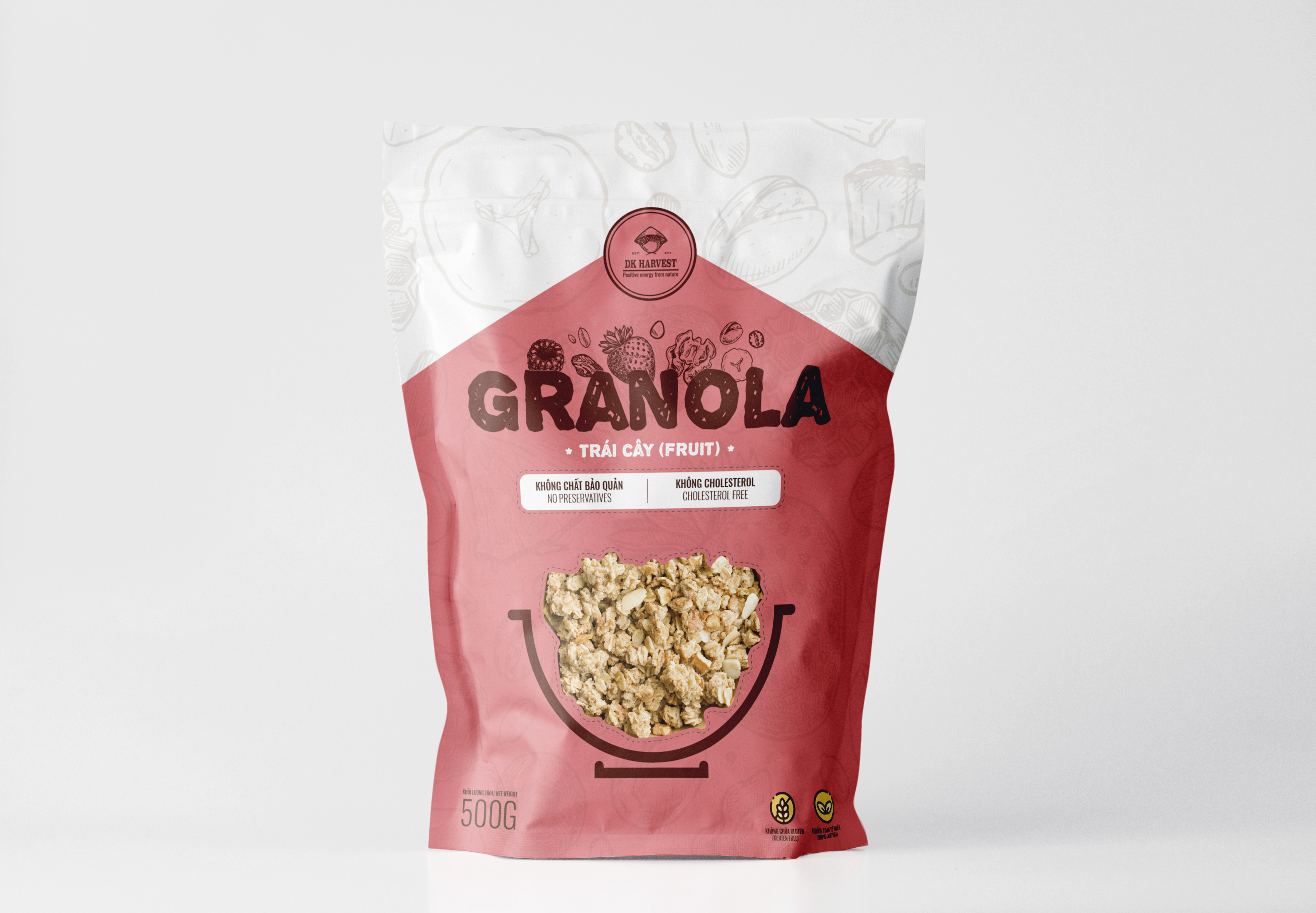 Granola Siêu Hạt DK Harvest - 5 loại hạt ngũ cốc Giảm Cân Nướng Mật Ong, Không Đường - Trọng lượng 500g