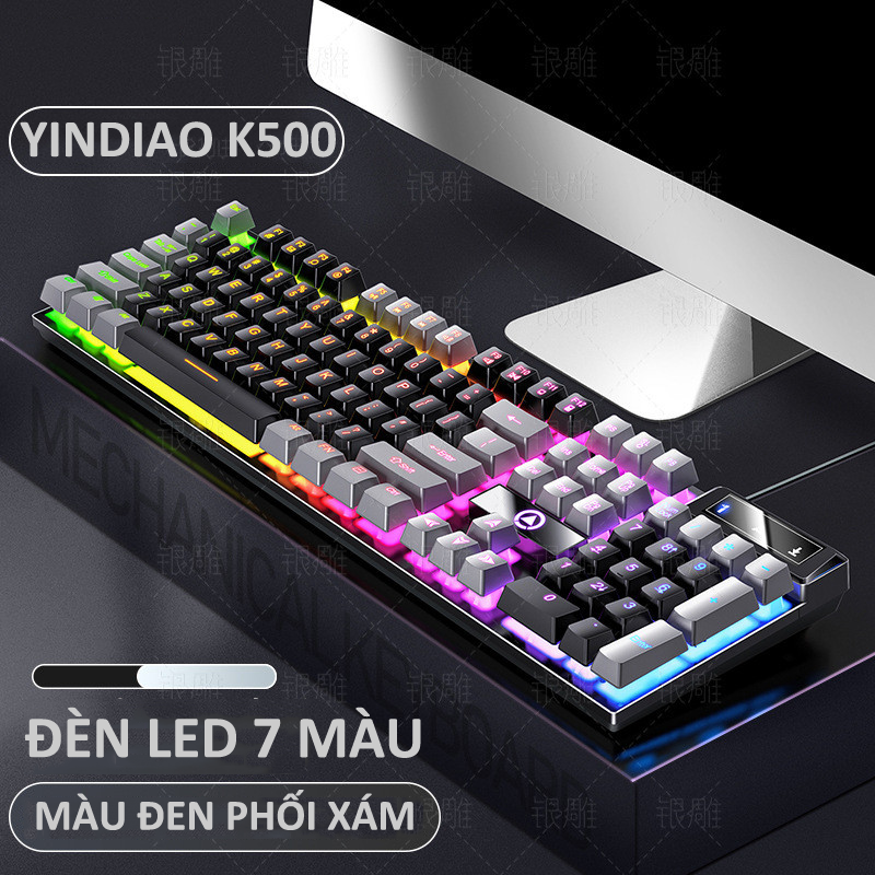 Bàn phím giả cơ YINDIAO K500 đa dạng màu sắc kèm theo đèn led 7 màu xuyên phím dành cho game thủ - Hàng Chính Hãng